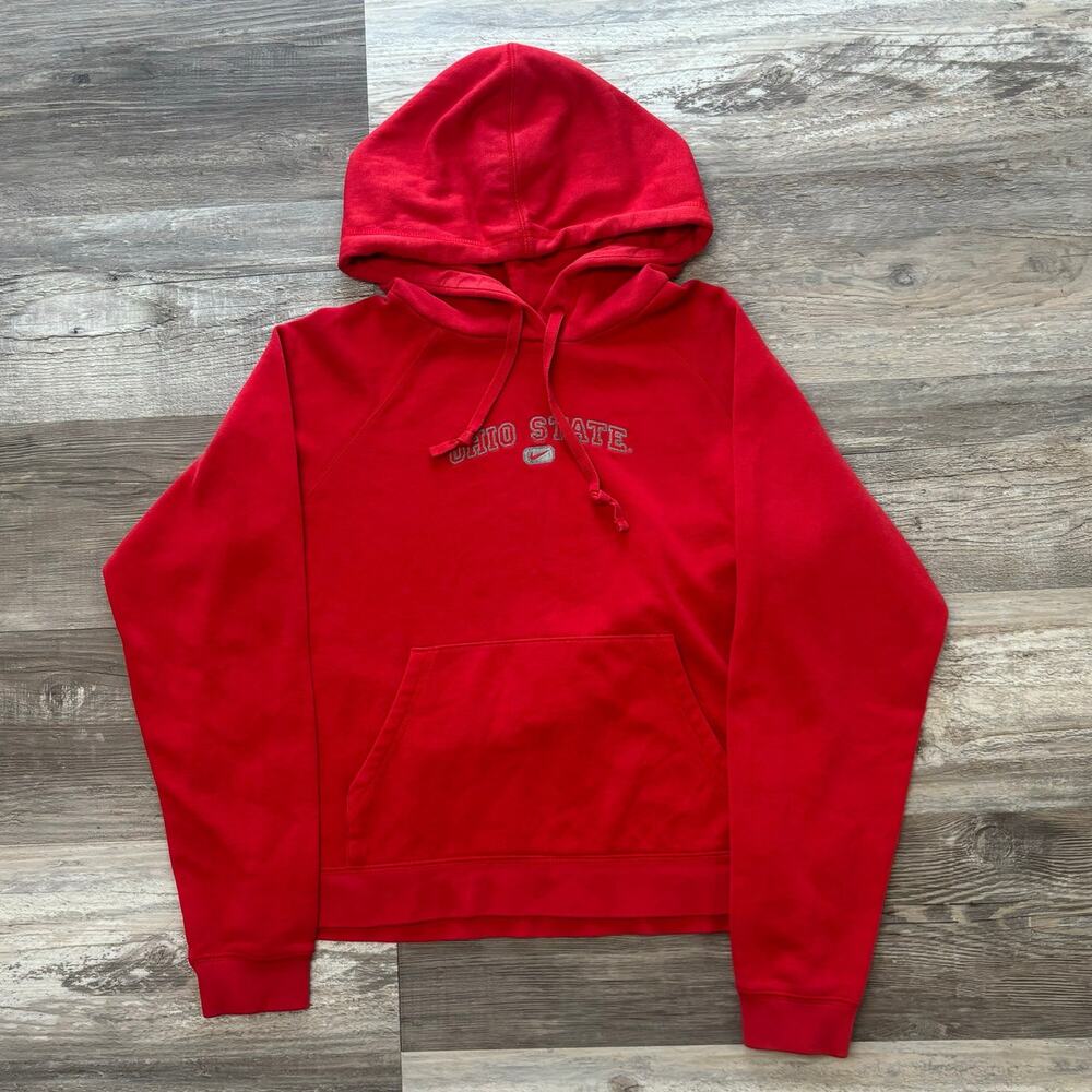 Vintage Y2k‎ Nike Ohio State Buckeyes Red Womens M Center Swoosh Pullover Hoodie